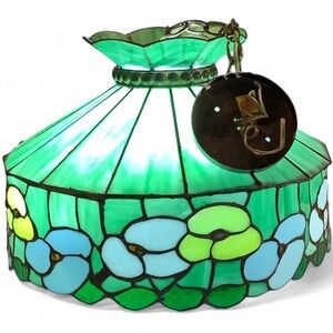 Vintage Tiffany Style Swag Lamp in Greens & Blues 18.5 in X 13 in.